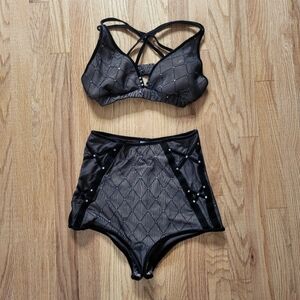 Handmade Showgirl Rhinestone Two Piece Costume High Waisted